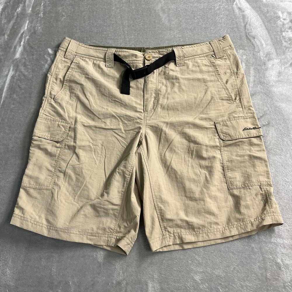 Eddie Bauer Cargo Shorts Mens 40 Beige Nylon Lightweight Hiking Travel Outdoor